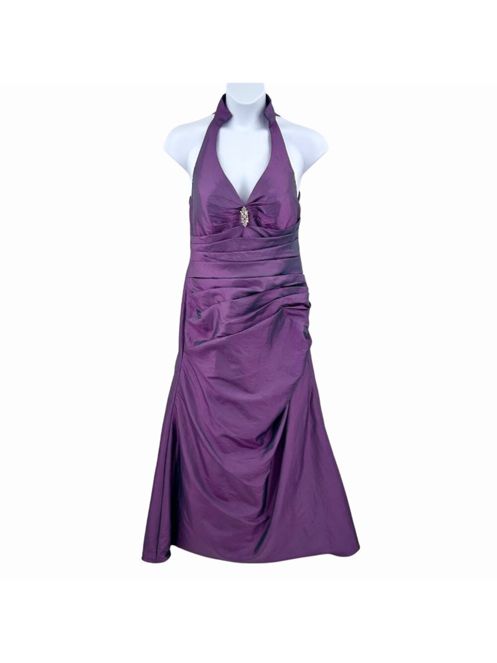 DA VINCI IRIDESCENT PURPLE TAFETTA HALTER EVENING FORMAL HOMECOMING GOWN DRESS R